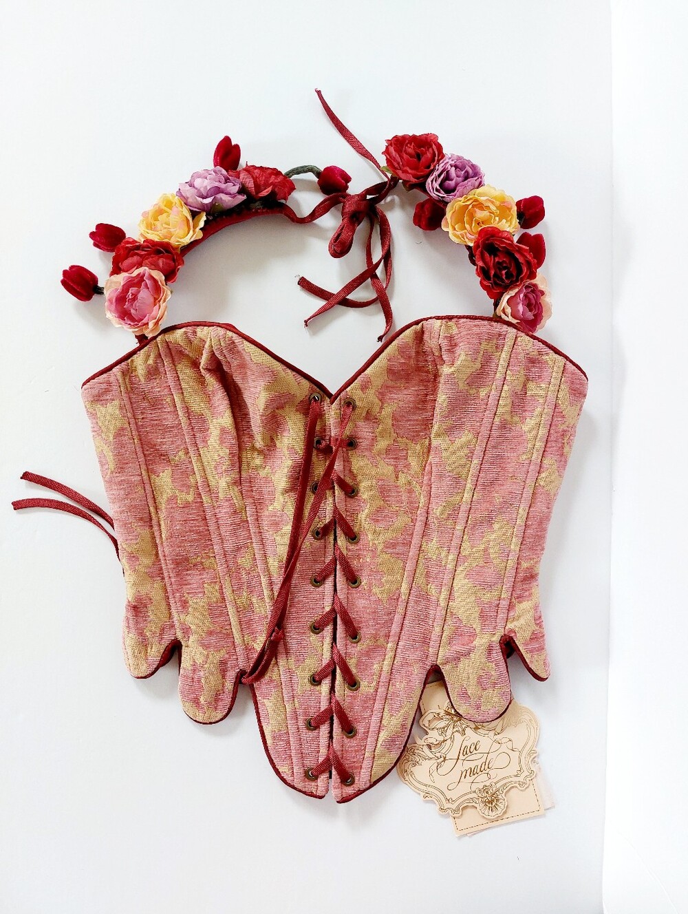 Drippy Romantic Pink & Gold Corset Floral Small Renaissance Costume Halloween